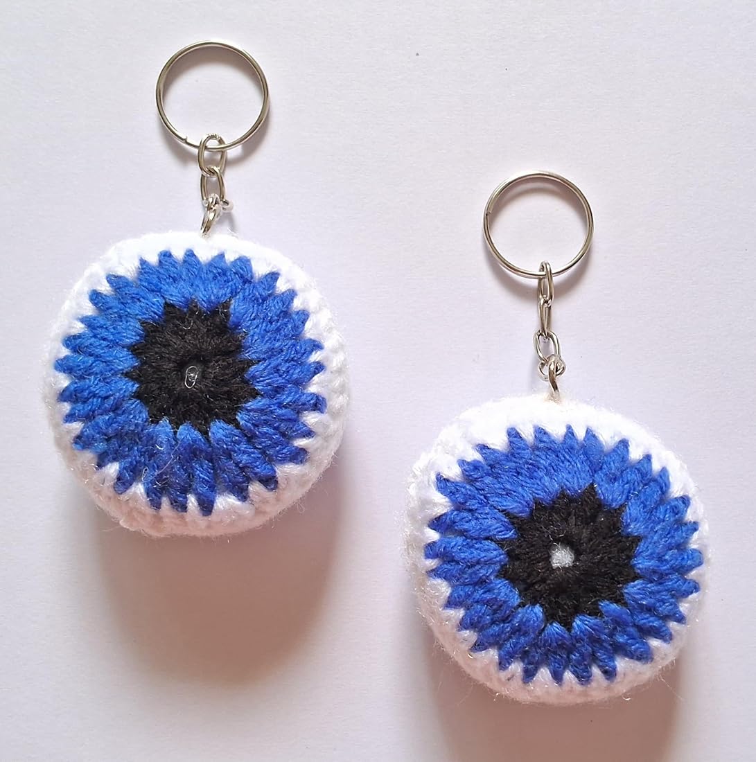 Crochet Evil Eye Keychain, Handmade Nazar Protection Charm